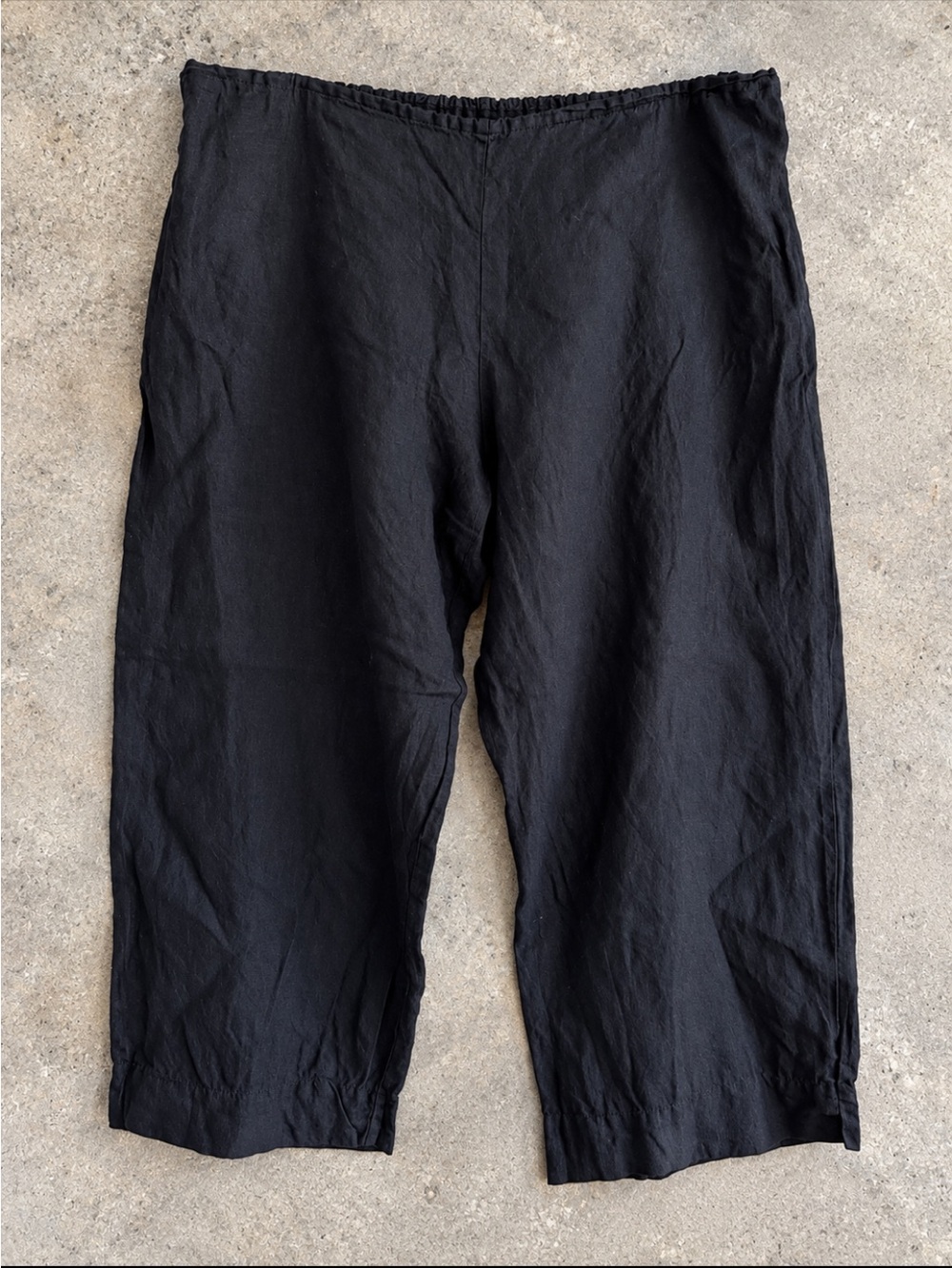 Bryn Walker Black 100% Linen Crop Pants Elastic Waist Wide Leg 2X Lagenlook